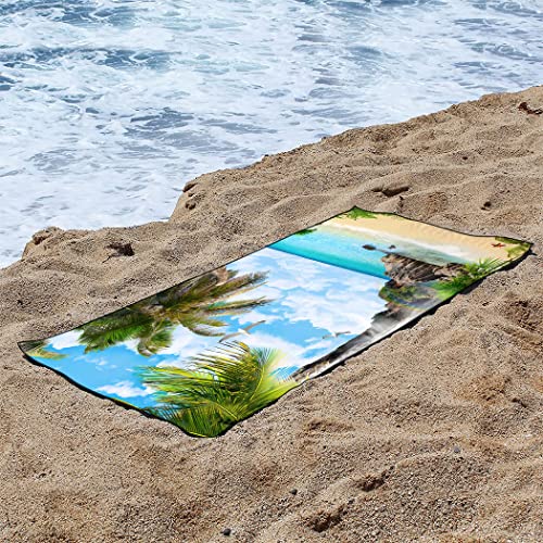 Sxchen Beach Towel Oversized 36"X72" Thin Lightweight Extra Large Absorbent Quick Dry Sand Free Plush Cool Hawaiian Print Summer Romantic Coconut Palm Leaf Nature Coast Sea View Seagull #TOP7