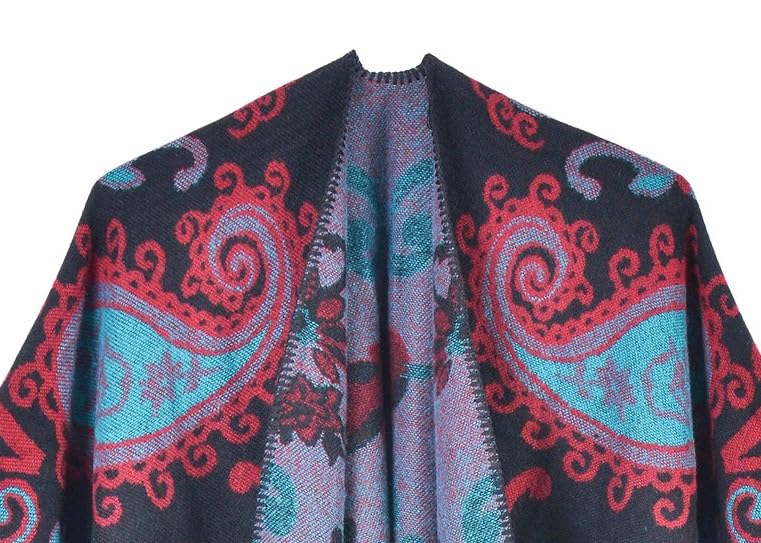 Women's Vintage Pattern Open Front Poncho Cape Shawl Winter Shawl Wraps2