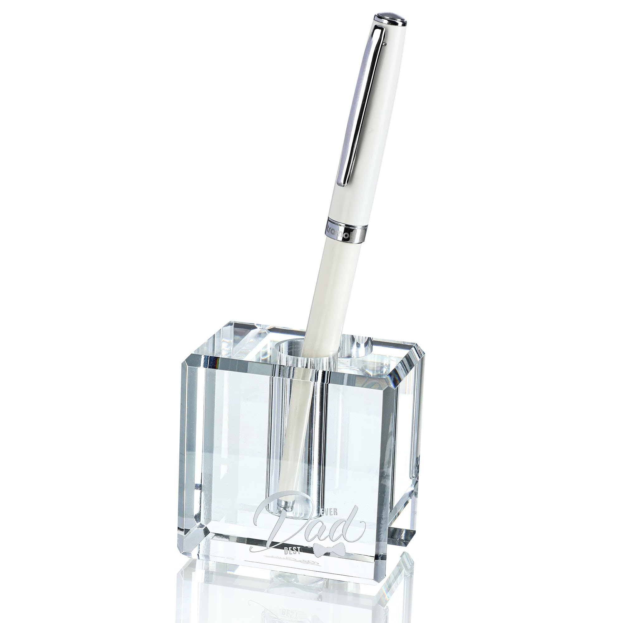 Fathers Day Crystal Christmas Gifts for Dad Crystal Carved Single Pen Holder, 2.4" Fancy Fountain Pen Holder for Desk, Glass Feather Pencil Stand for