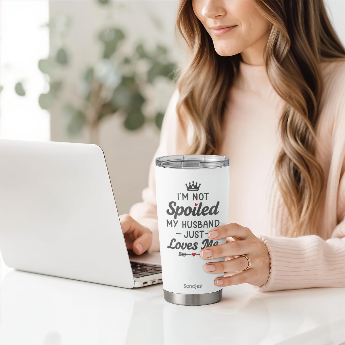 Wife Tumbler 20oz, Stainless Steel Travel Cup with Lid, I am Not Spoiled My Husband Just Loves Me Insulated Coffee Mug, Gifts for Women Girlfriends on Birthday Christmas Valentine Anniversary - Image 6