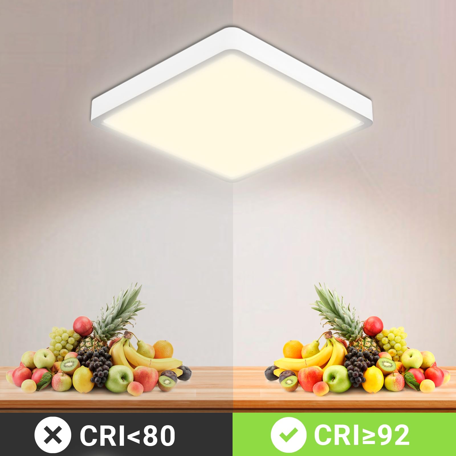 LQWELL® Plafonnier LED, IP44 Lampe de Salle de Bain Étanche Carré Plat 24W 4000K 2600LM Lampe Simple Moderne Mince pour Salon Salle de Bain Chambre Cuisine Couloir Sous-Sol Bureau, 300 * 25mm