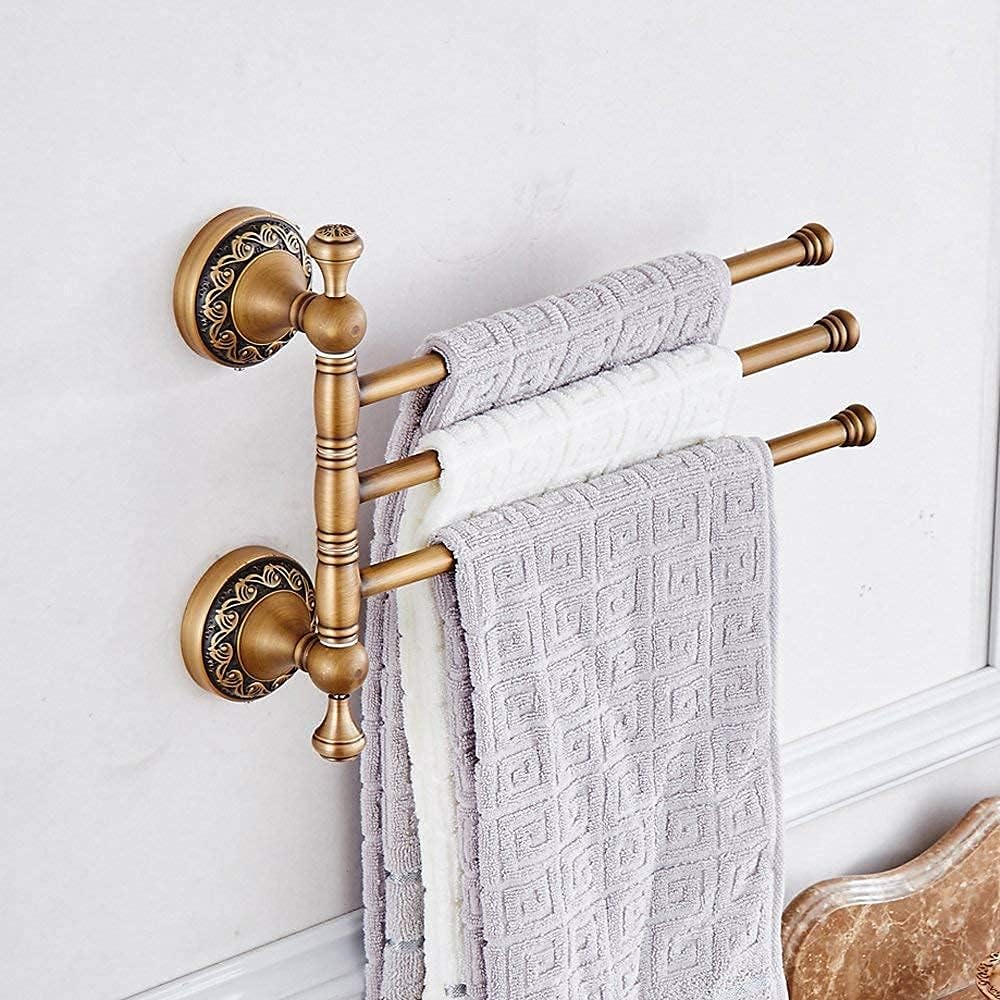 Leyden Swivel Towel Bar, Antique Brass 3 Arm Swing Towel Rack Towel Rotated Bar Holder Brass Wal