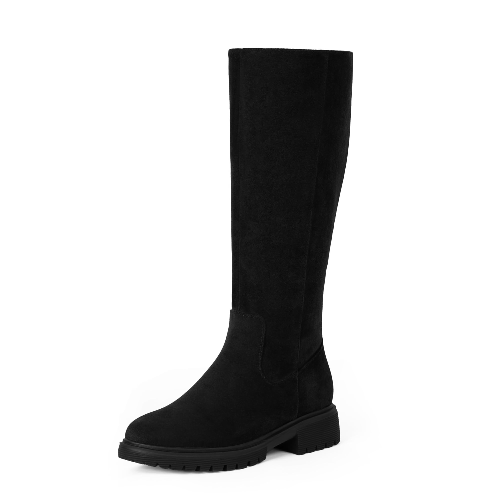 Knee High Boots for Women Round Toe Womens Fashion Tall Riding Boots Chunky Platform Long Flat Boot with
