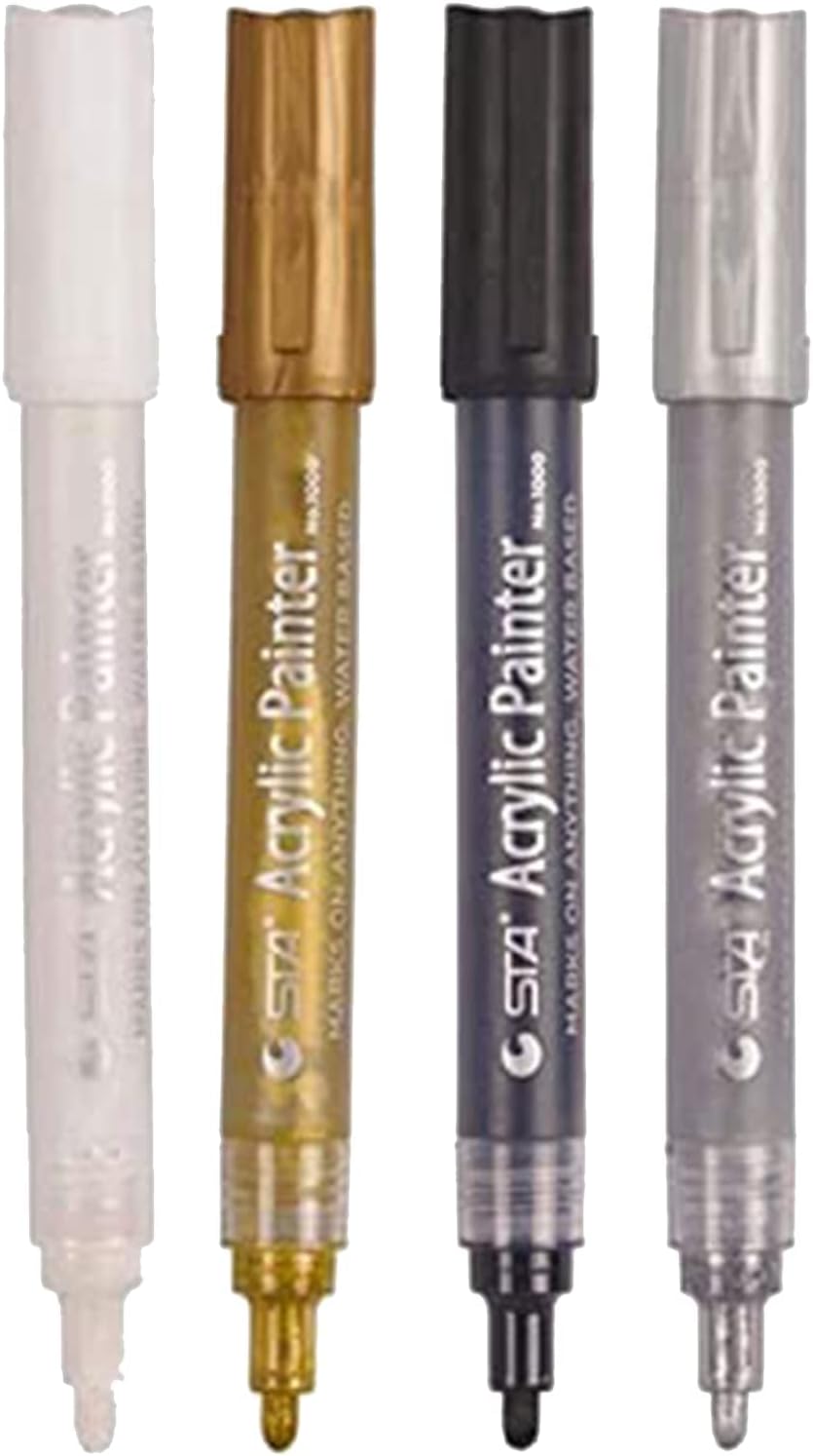 Levin THE NEXT LEVEL IN OFFICE STATIONERY Acrylic Paint Marker Pens Fine,Medium Pack of 4 Permanent For Rocks Painting,Ceramic,Glass,Wood,Fabric,Canvas,Mugs,Diy Craft Making Supplies,Multi-Coloured