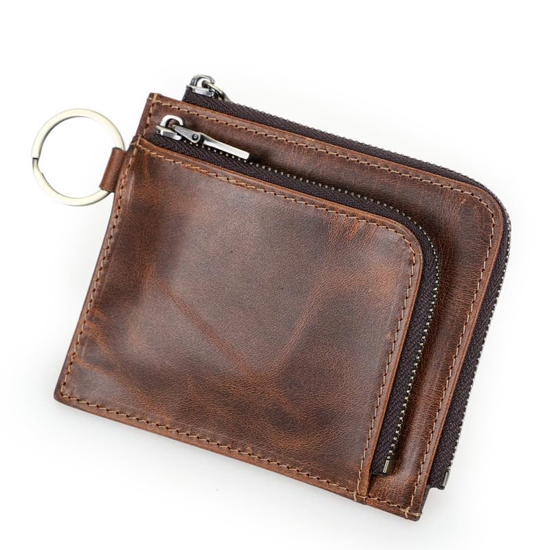 Unisex genuine leather wallet with RFID protection with slots color-changing full-grain leather card case (Coffee)