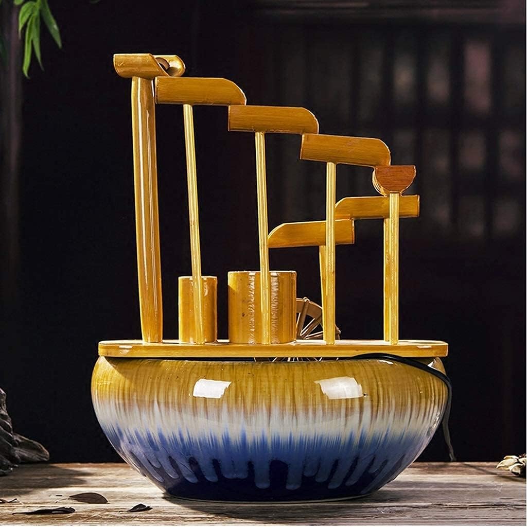Desktop decoration Tabletop fountain Living Room Office Desktop Decoration Fountain Stacked Bamboo Fountain with Ceramic Base Automatic Circulating Water Humidifier Perfectly Decorates Housewarming De