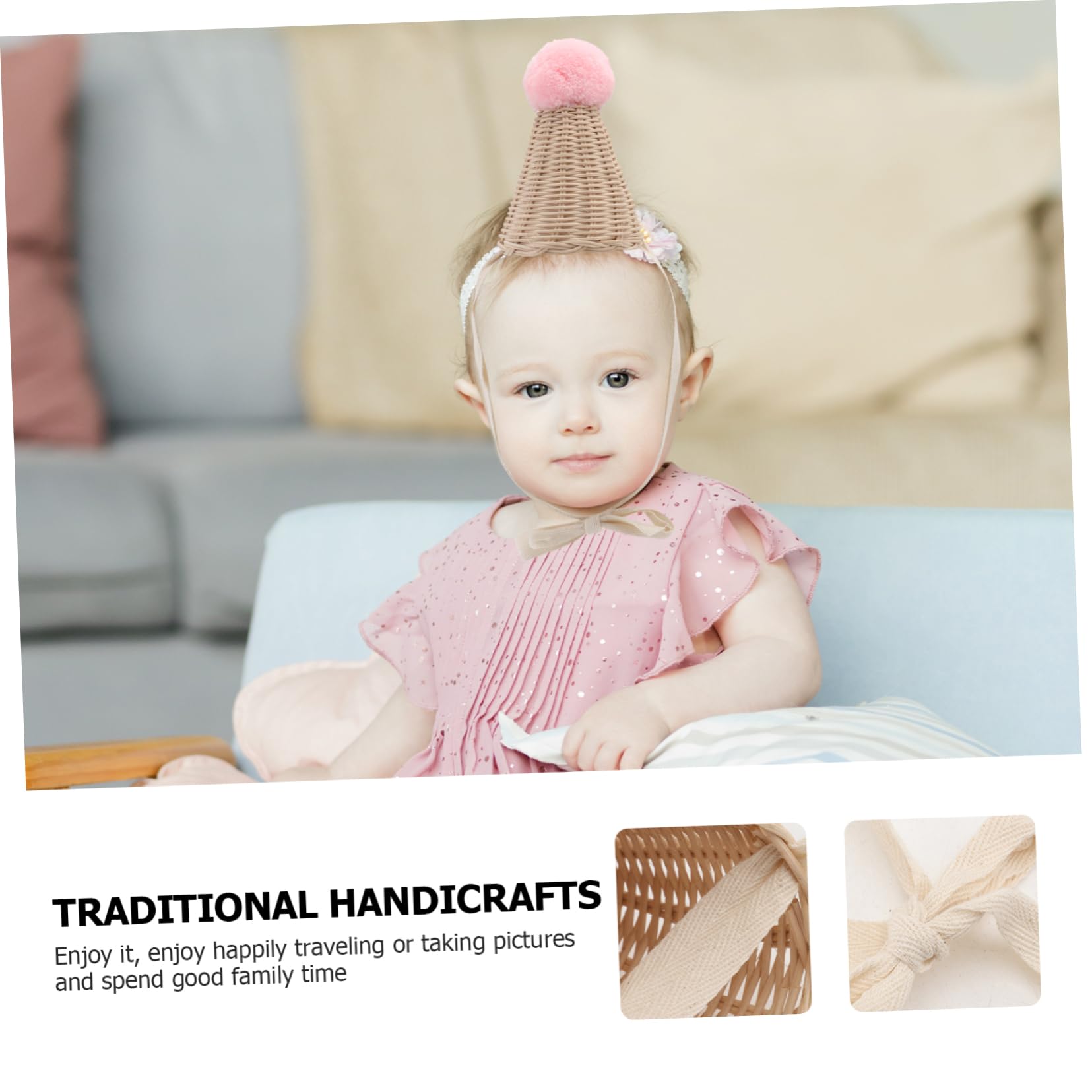 Abaodam 3piezas Sombrero Divertido para Niño Niña Gorro Decorativo De Rattan Pompones Accesorio Fotográfico Adorable para Ocasiones Especiales y Disfraces