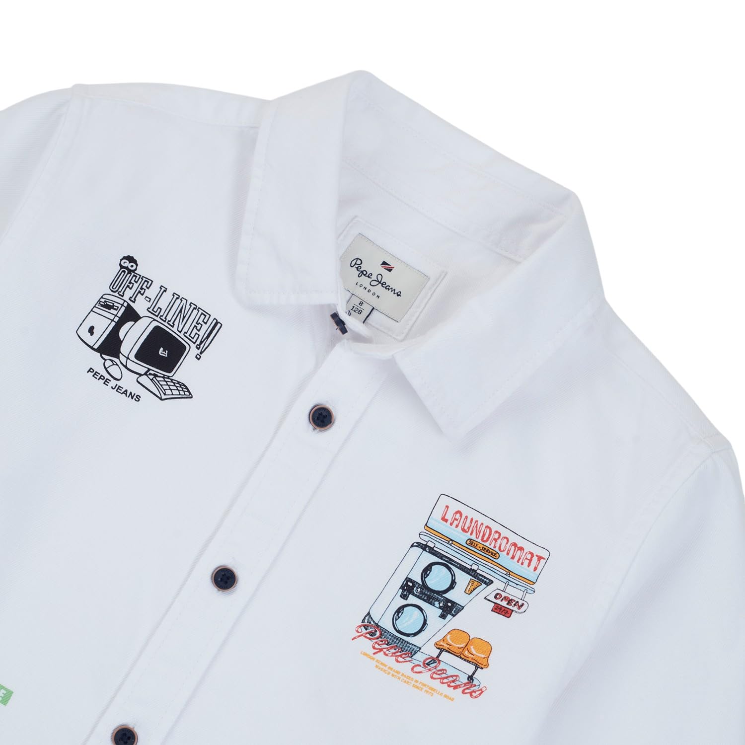 Pepe Jeans Boys White Quirky Print Full Sleeve Shirt