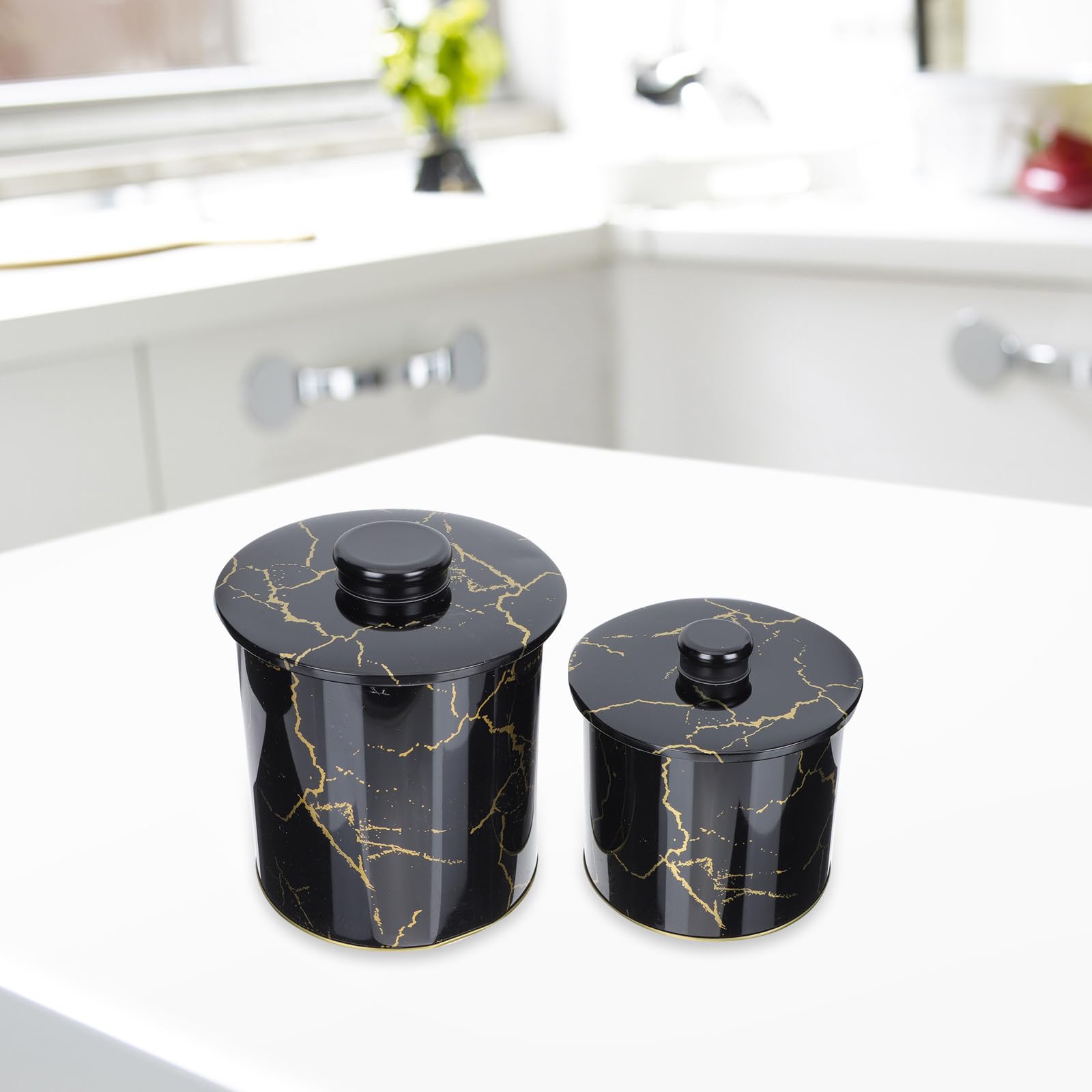 NUOBESTY Barattoli in Latta Leggero e Resistente per Biscotti e Caramelle Set 2 Pezzi Stile Nordico Decorativo per Conservare Dolci e Decorare la Casa