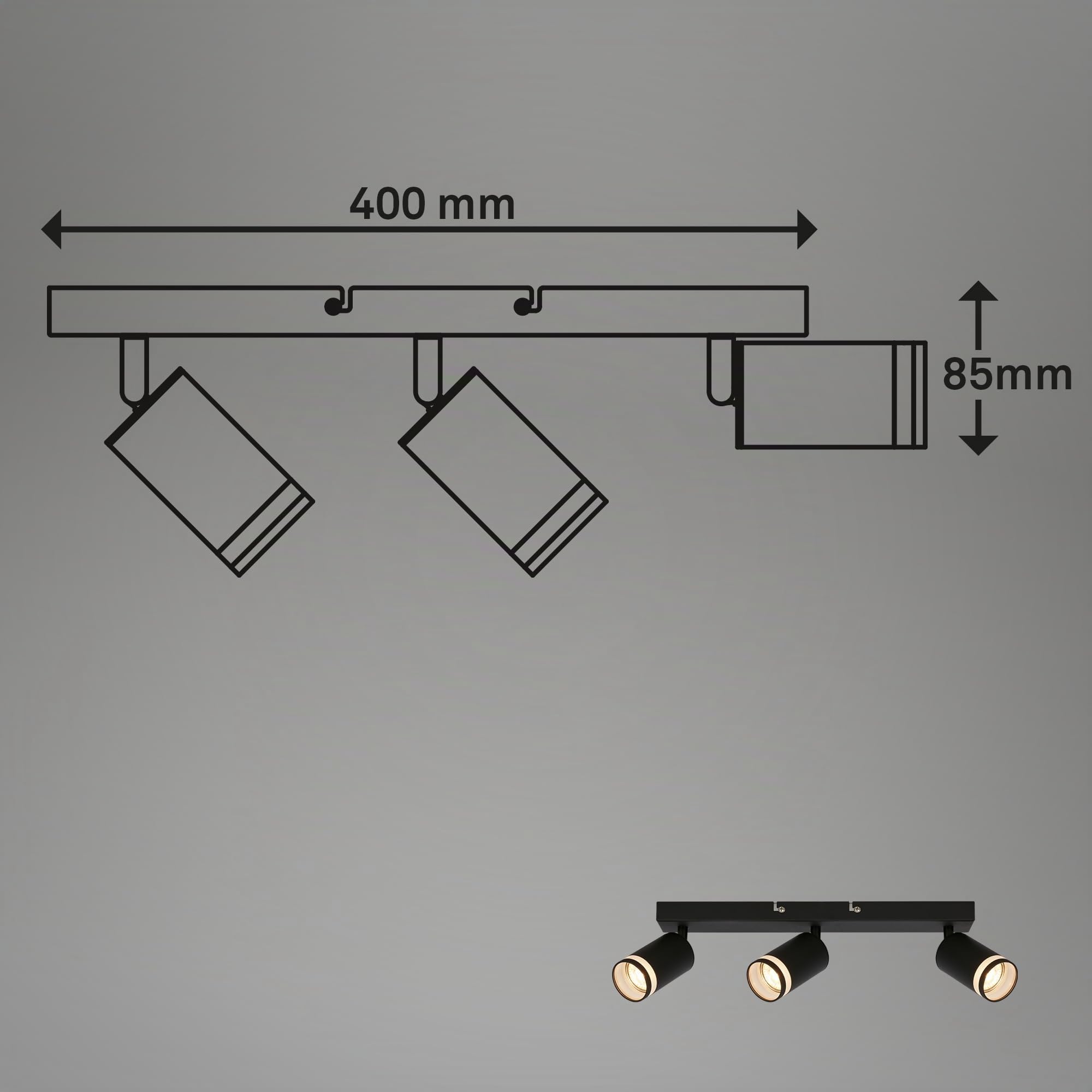 BRILONER - Lámpara de techo con salida lateral orientable, GU10, lámpara de techo, lámpara de salón, dormitorio, cocina, lámpara de techo, 56 cm, color negro