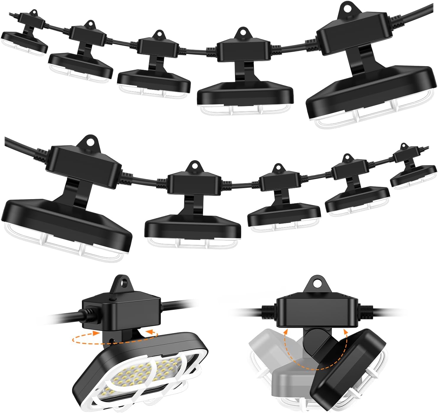 100ft LED Construction String Lights 150w 15000lm Adjuest 90&180 Degrees On Both Sides Waterproof IP66 5000K Super Bright Temporary Lighting for Construction Site,Job Site,Work Site