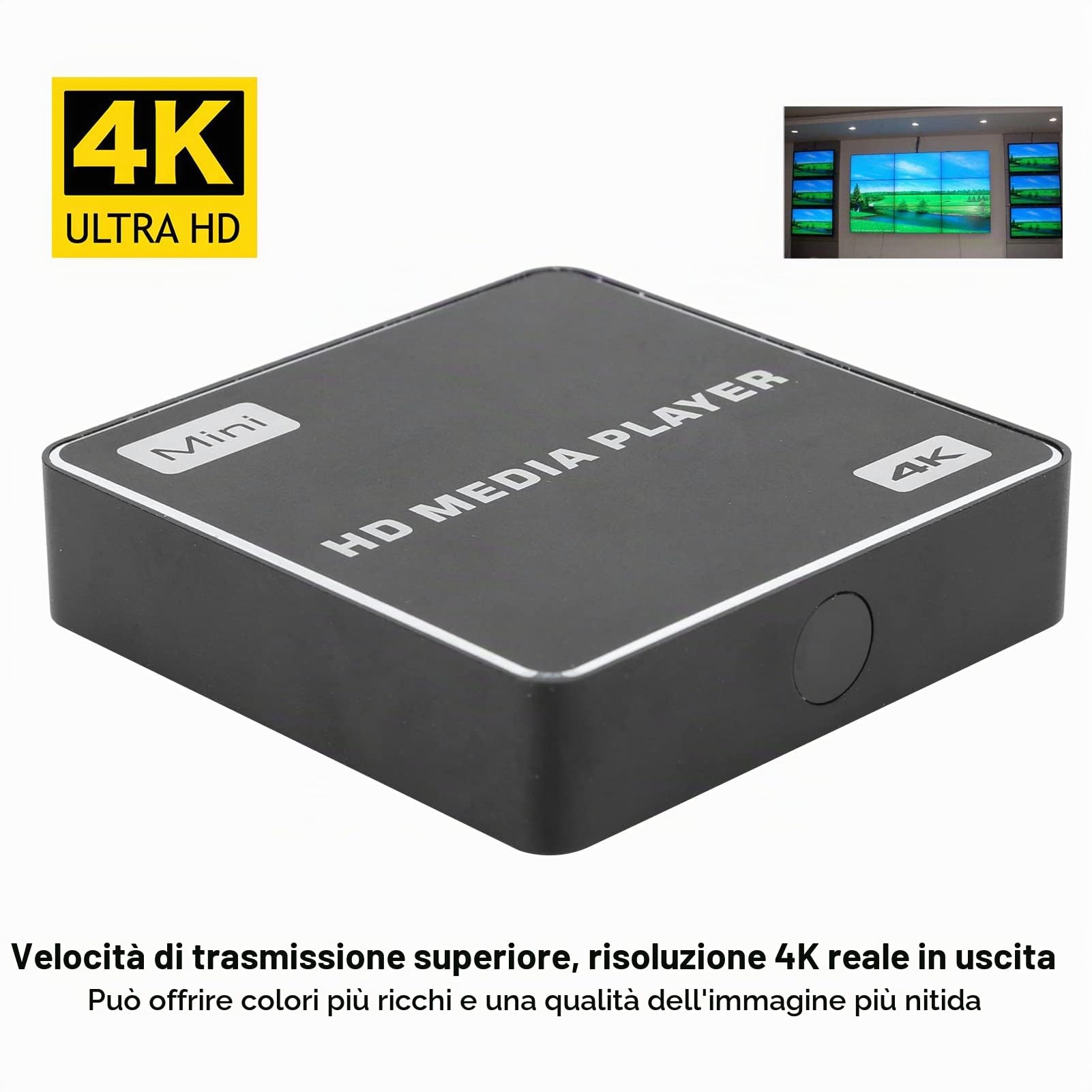 Smart Media Player, Mini TV Box Ultra HD, TV Box HDMI 4K, Lettore multimediale 1080P, Supporto USB 4K 10Bit H.264/H.265 32G 100-240V, Android 4.4.2, OTA
