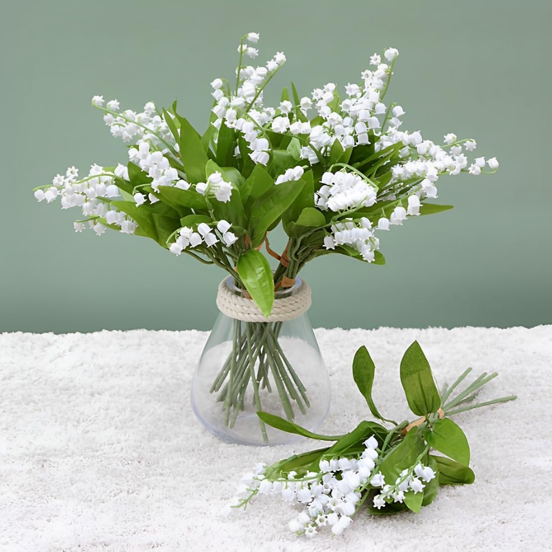 Jporshu White 12 Pcs Lily Of The Valley Artificial Flowers，15 Inches Simulation Flower Fake Flower Plastic Flower，For Home Garden Party Wedding Decoration