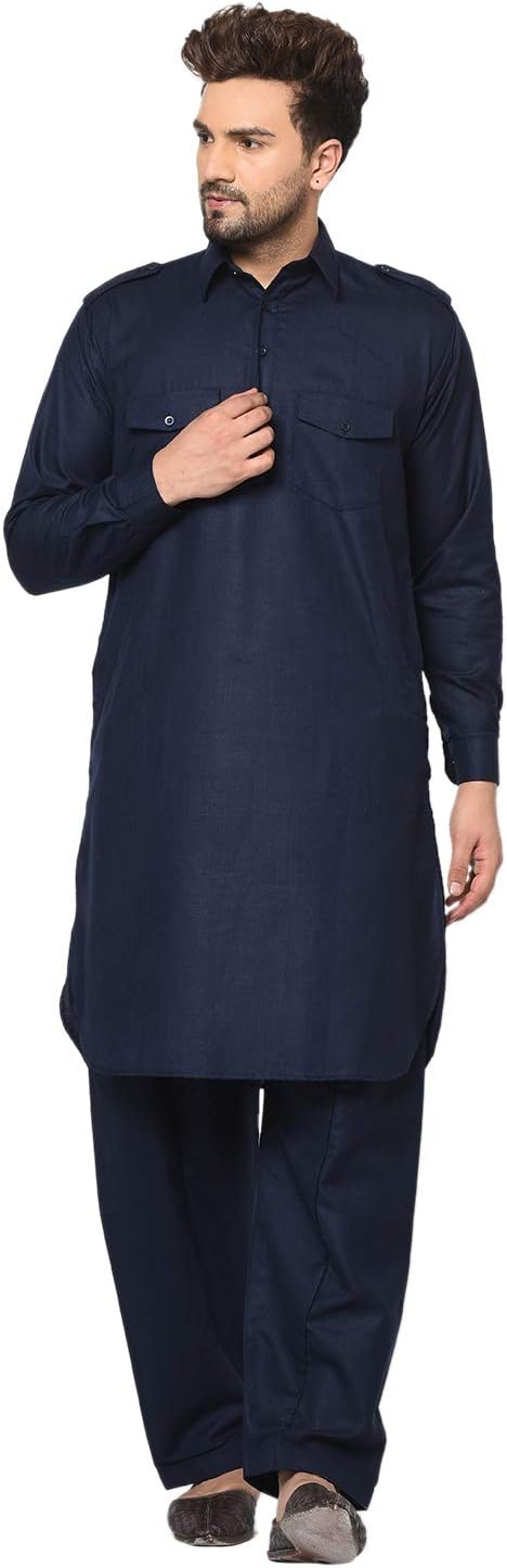 Men's Pathani Kurta Set Cotton Plus Size Kurta Pyjama Party Wear Dress Indian Traditional Pathani Eid Kurta with Salwar