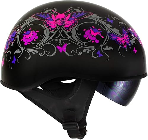 Miniatura 7 de Milwaukee Helmets T72 - Casco avanzado DOT de mariposas negras y rosas brillantes para hombres y mujeres con visera tintada desplegable