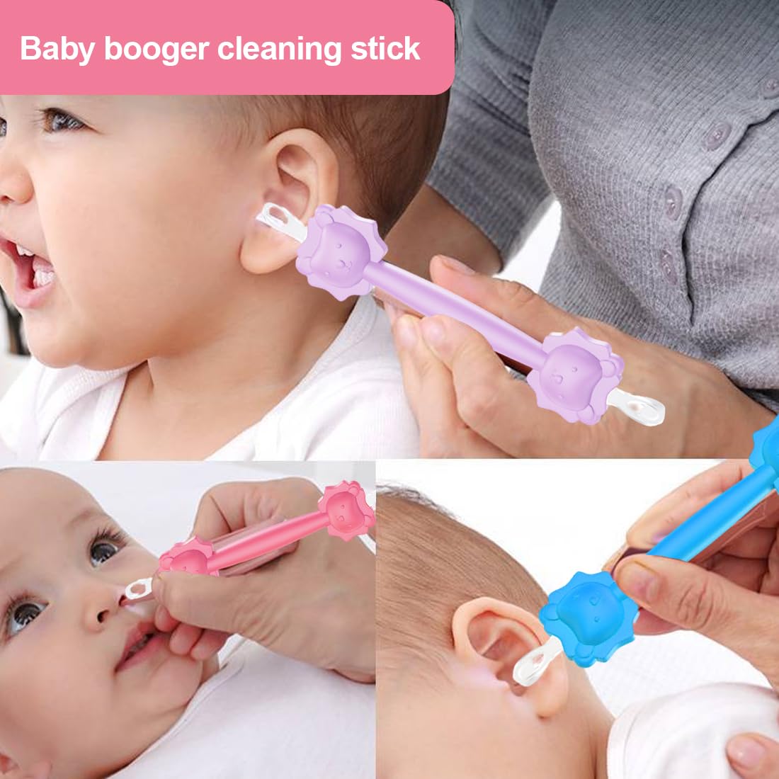 3 pezzi Nasenreiniger Baby, Igienico, Adatto per Casa e Viaggi, Silicone Orange Booger Remover Stick di Rimozione del Cerume, Uso Sicuro per la Cura del Neonato, Orecchie Bambini, Ear Cleaner