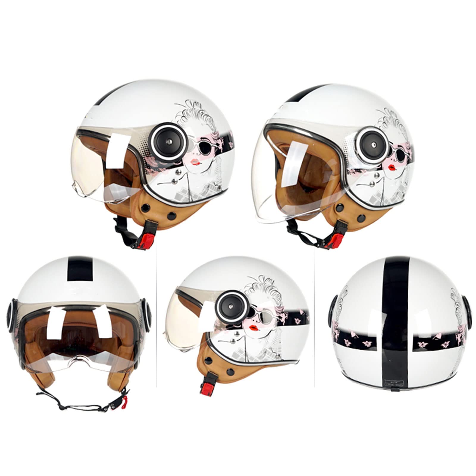 Casque Moto Rétro 3/4 Ouvert Avec Lunettes Et Pare-soleil - Certifié ECE/DOT, Tailles S à XXL, 1020g Casque Scooter Cruiser Casque Moto Rétro 3/4 Ouvert Avec Lunettes Et Pare-soleil - Certifié ECE/DOT, Tailles S à XXL, 1020g Casque Scooter Cruiser
