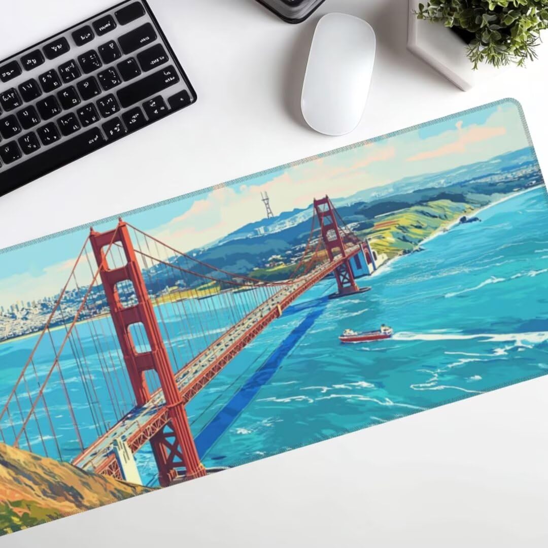 Tappetino Mouse Paesaggio Gaming Mouse Pad Ponte Tappetino Mouse XXL 1200×600×3MM Migliora La Precisione e La Velocità Tappetino Scrivania con Base in Gomma e Bordi Cuciti per Ufficio e Gaming
