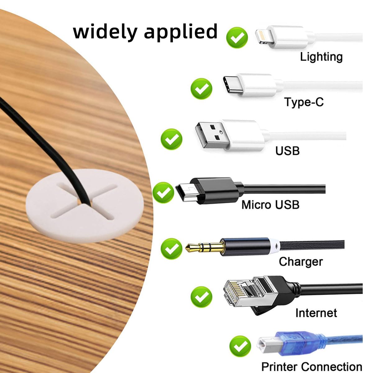 Passacavo In Gomma Bianco - Set Da 8 Pezzi Per Organizzare Cavi Su Scrivania, Ufficio E Casa - Foto 5