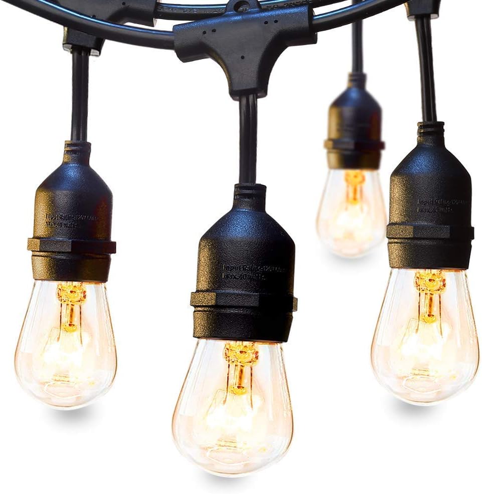 Amico 2 Pack Outdoor String Lights - 49FT Warm Yellow Commercial Grade Weatherproof Vintage Lights with 15s Sockets 16s 11W Dimmable Incandescent Bulbs - Heavy-Duty Decorative Patio Bistro Café Lights