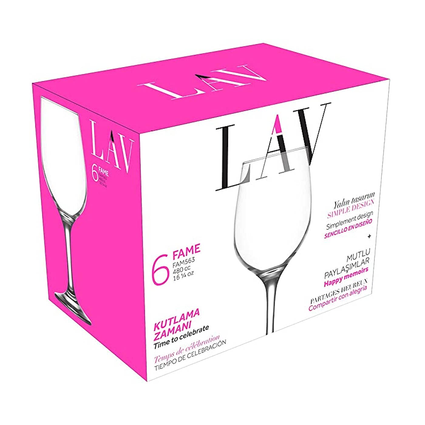 Acan Tradineur - Confezione da 12 calici, modello fame, capacità: 480 ml, per vino, lavabili in lavastoviglie, dimensioni: circa 7,2 x 22 cm