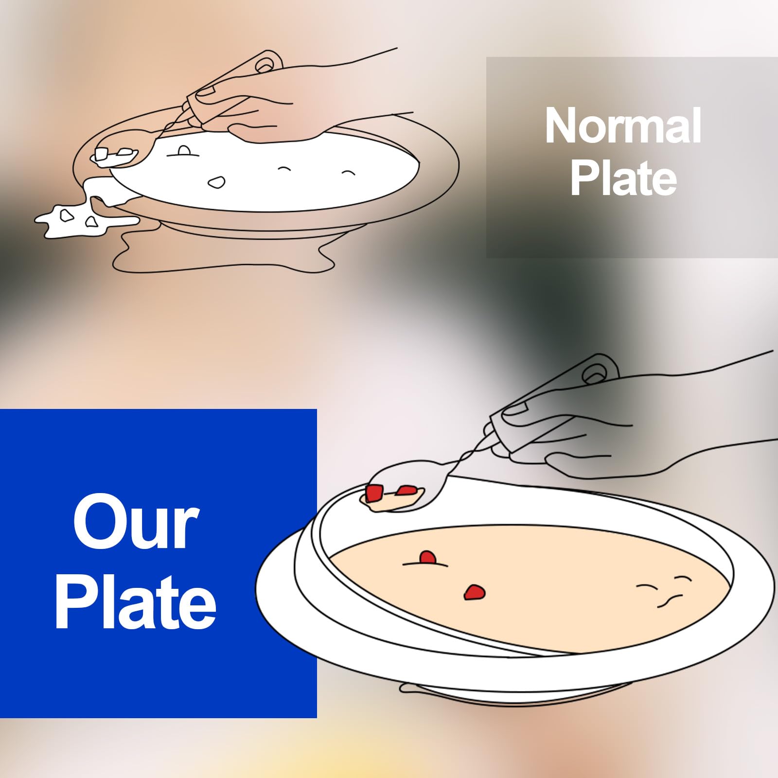 6 platos a prueba de derrames con base de succión, cuencos adaptables de 9.2 pulgadas alto-bajo, vajilla antideslizante para ancianos discapacitados de Parkinson, demencia, accidente cerebrovascular