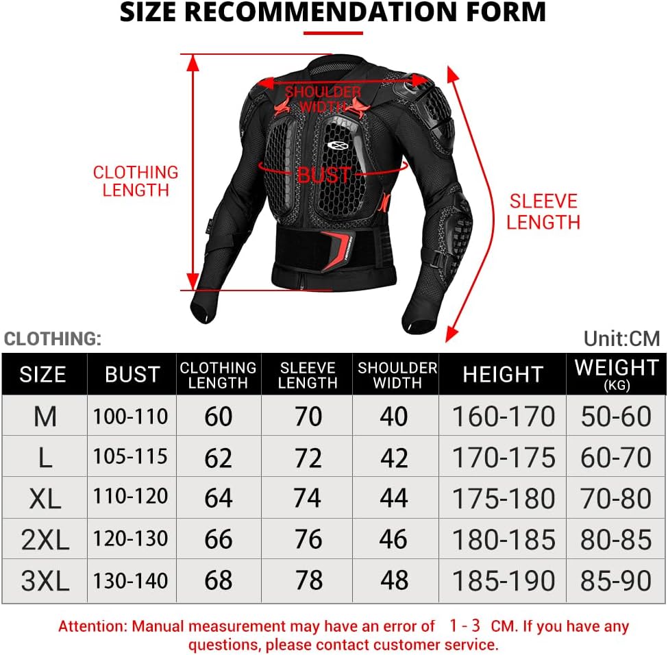 Motorcycle Armor Men,Motocross Jacket Protective Gear Mesh Full Body Chest Protection Motorcycle Back Armor for Racing ATV UTV