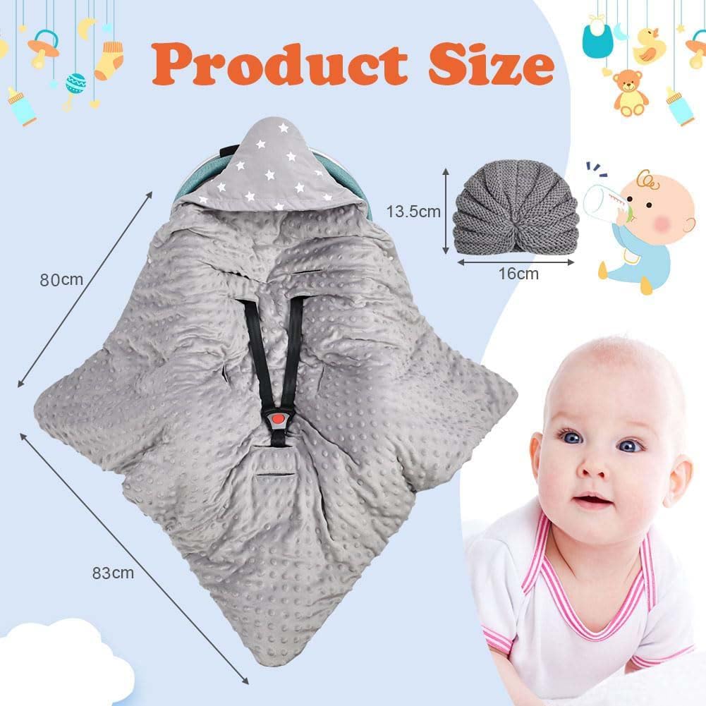 Aolso Baby Coperta trapuntata, 2pcs 100% Cotone Bifacciale Multifunzionale Coperta per seggiolino, con Cappuccio per Passeggini Marsupio, Copri marsupio(stile a cinque punti)