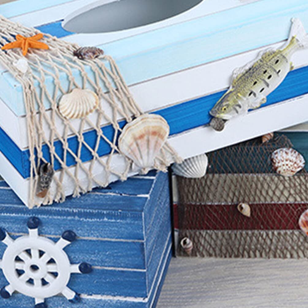 Scatola Fazzoletti in Legno Blu, Contenitore Decorativo Stile Costiero | Atmosfera Estiva, Organizza la Carta Finitura Resistente, per Tavolo Ristorante e Auto