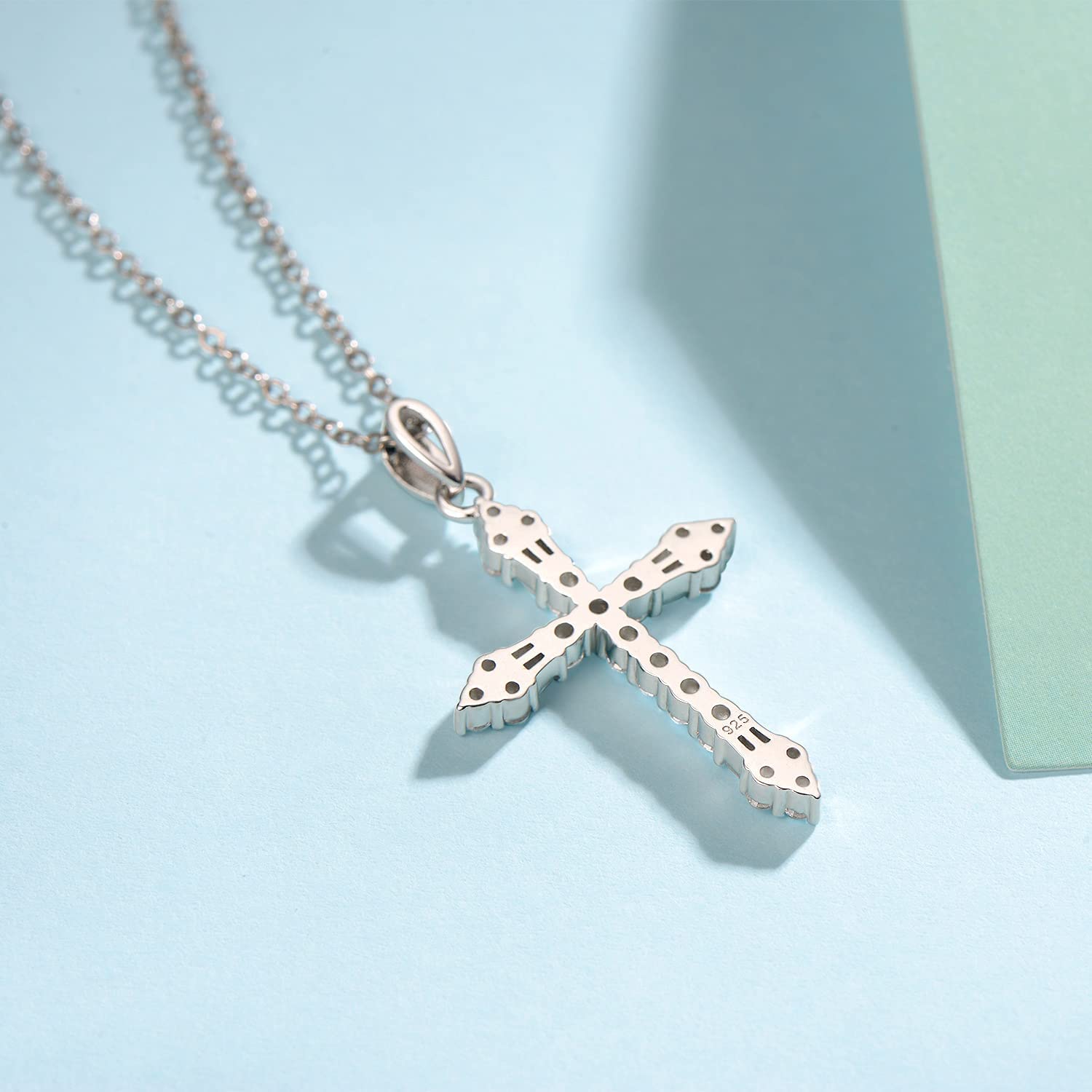FANCIME Collana con Pendente Croce in argento Sterling 925 placcato in oro Bianco, Regalo di Gioielli per Donna Ragazza, lunghezza della catena: 40 cm + 5 cm