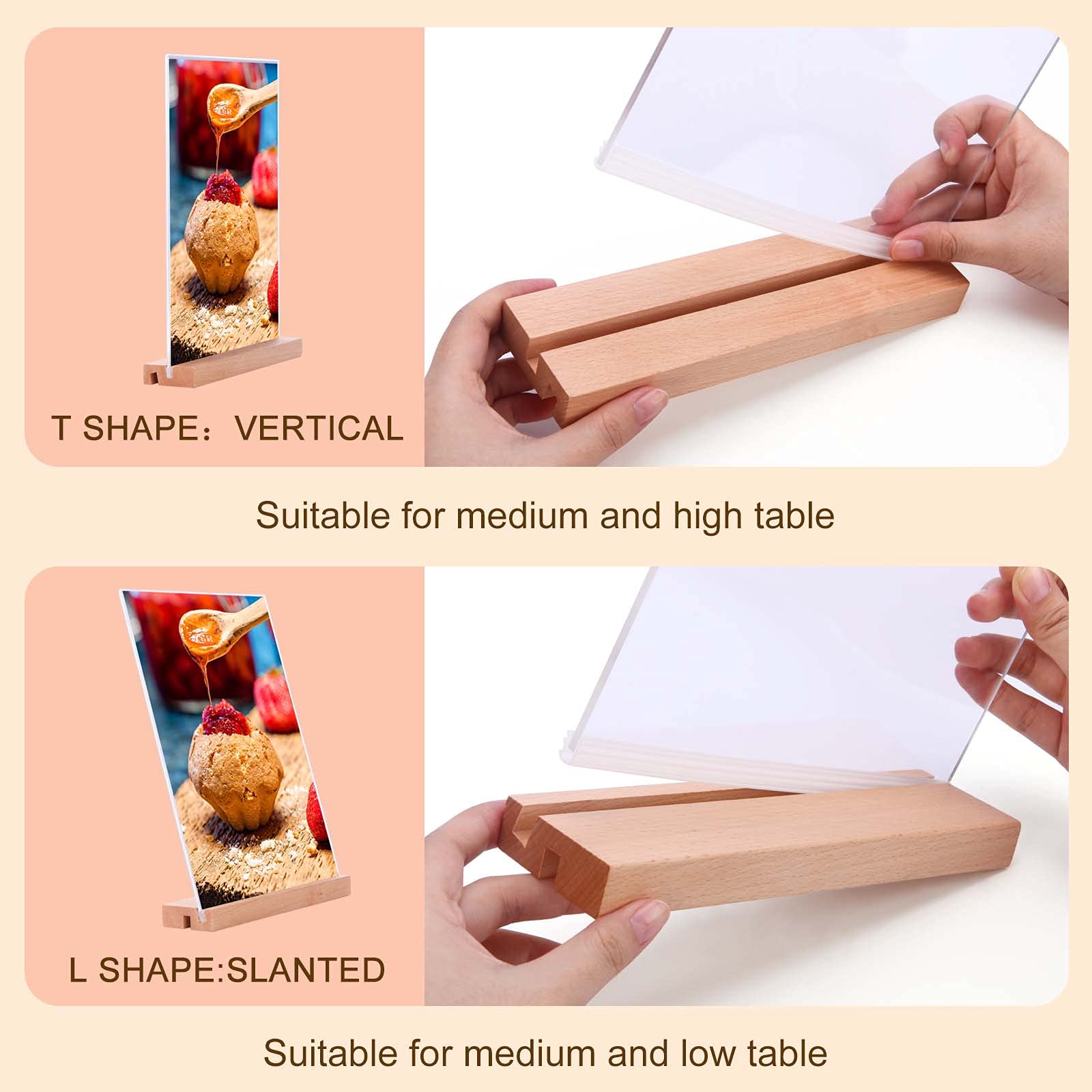 Lot de 5 Présentoirs de Table A4 Acrylique Transparent Forme T L pour Menus Restaurants