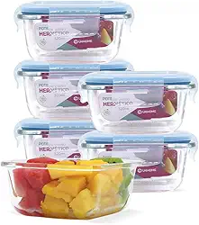 KIT 6 Potes de Vidro Quadrado com Tampa Hermética 320ml Cor:Azul (QH)