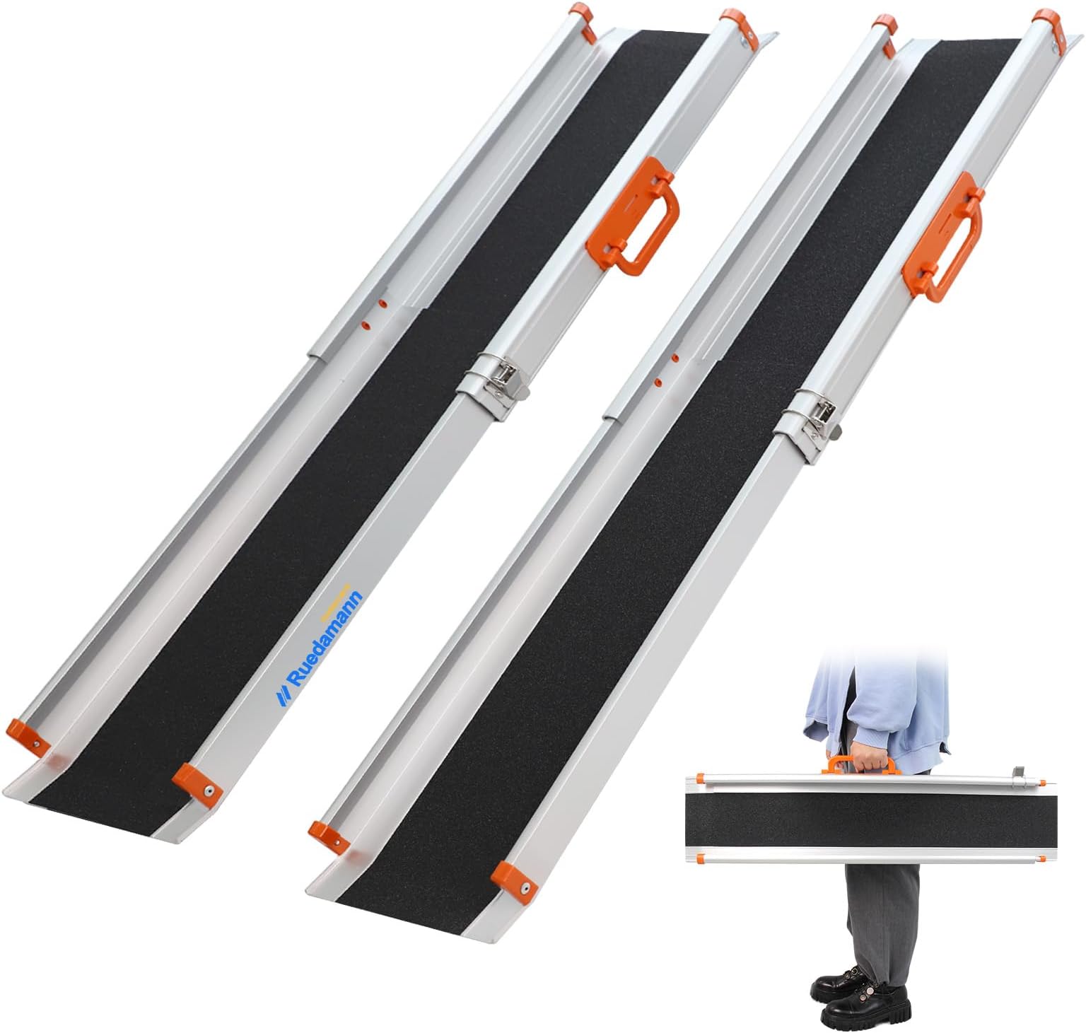 Ruedamann 5'L × 8.3" W Adjustable Aluminum Wheelchair Ramp,600lbs Capacity,Portable Telescoping Non-Skid Surface Wheelchair Ramp for Home, Stairs, Steps
