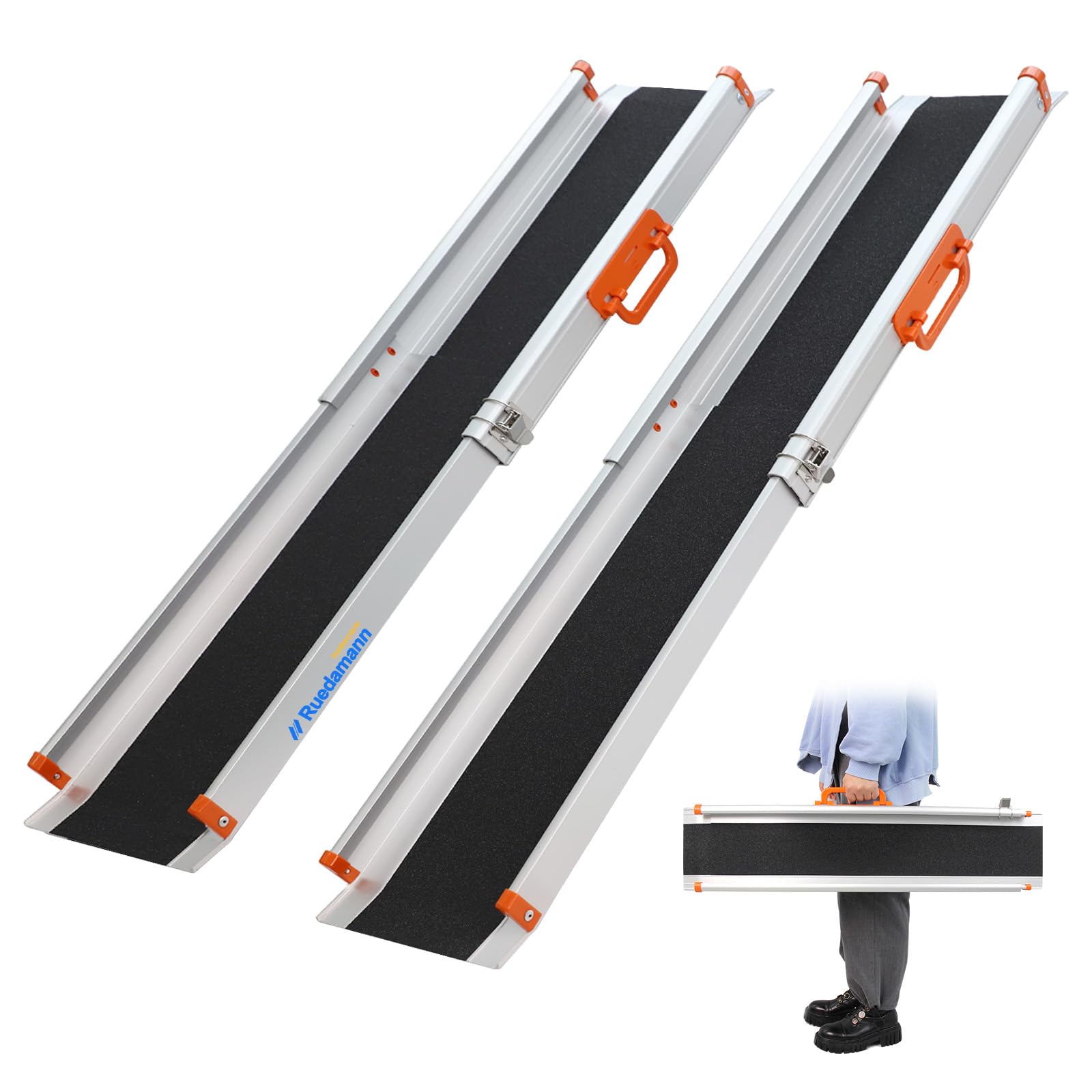 Ruedamann 5'L × 8.3" W Adjustable Aluminum Wheelchair Ramp,600lbs Capacity,Portable Telescoping Non-Skid Surface Wheelchair Ramp for Home, Stairs, Steps
