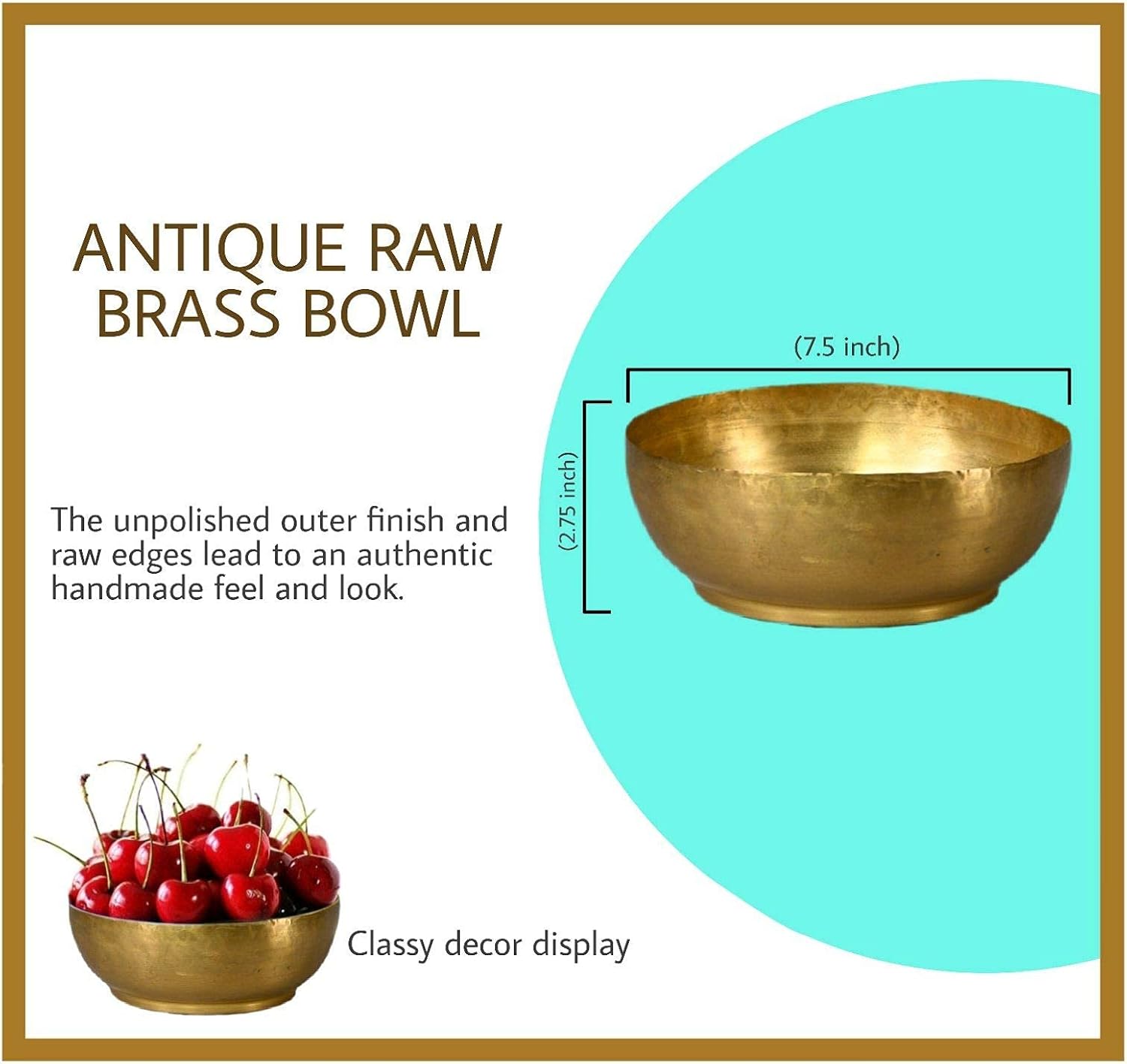 Serene Spaces Living Antique Brass Decorative Bowl, Use as Metal Fruit Bowl, for Floating Candles, Flowers, Potpourri, Catchall for Entryway, Dining Table, Home Décor, 2.75" Tall & 7.5" Diameter: Home & Kitchen