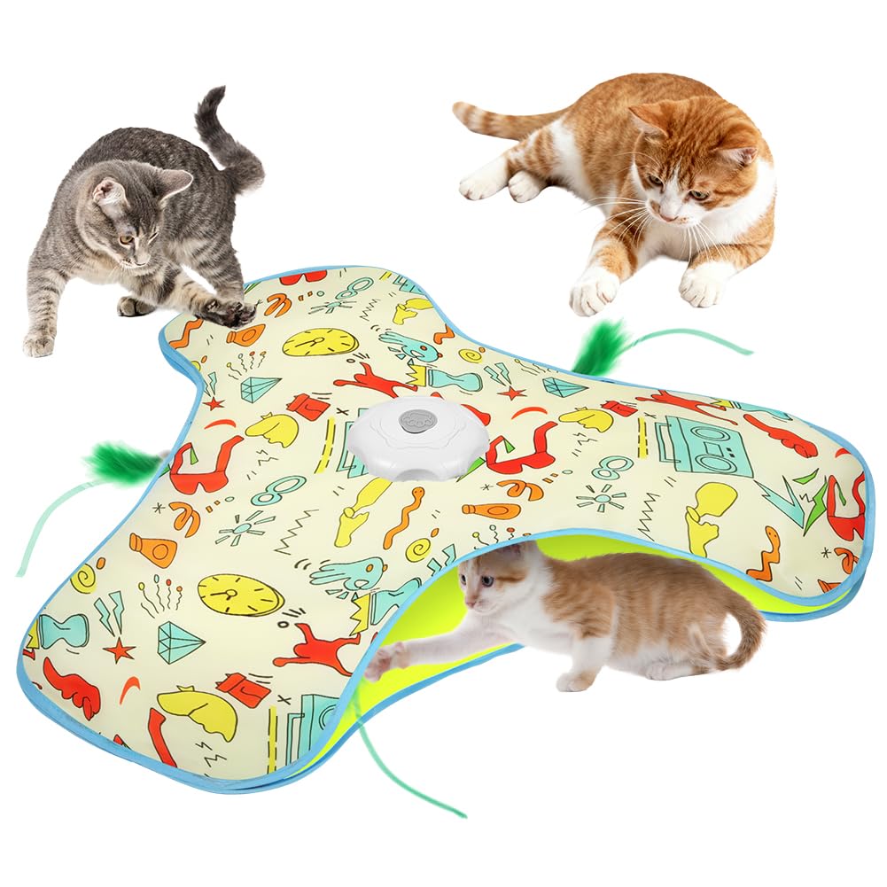 AUYAO Interactive Cat Toy Hide and Seek Interactive Cat Toys Touch-Activated Kitten Toy Moving Concealed Wand Feather 3 in 1 Automatic Exercise Toys for Indoor Bored Adult Cats(Yellow Alarm Clock) — image 1