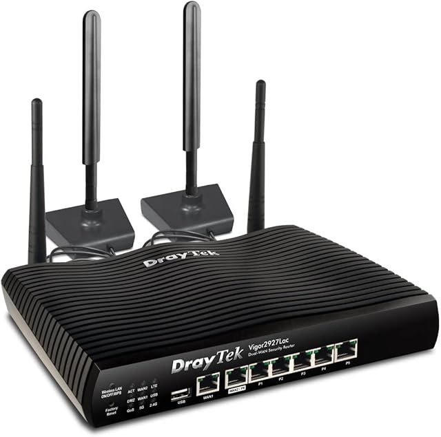 DrayTek Vigor V2927LAC-K WiFi 4G/LTEGigabit Ethernet Router Modem, Dual-WAN Load Balancing Router, Wireless AC 1300, Firewall, VPN, 5x GbE LAN Ports