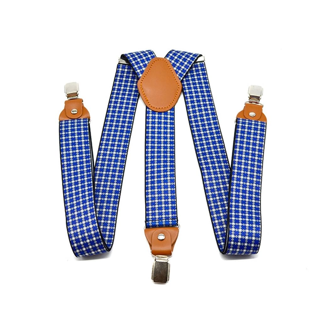 Cinturón de Pantalones for Hombre con Tirantes de Negocios a Cuadros de Cuero, Tirantes elásticos Ajustables Anchos, Correas de 3 Clips