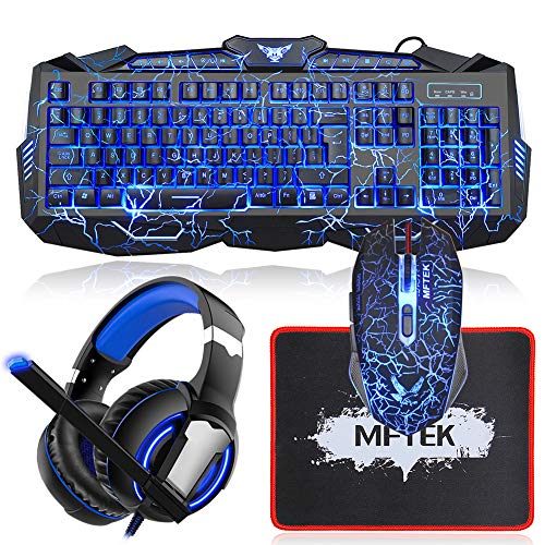 Gaming Keyboard and Mouse Combo with Headset, MFTEK Crack Backlit 3 Colors Keyboard
