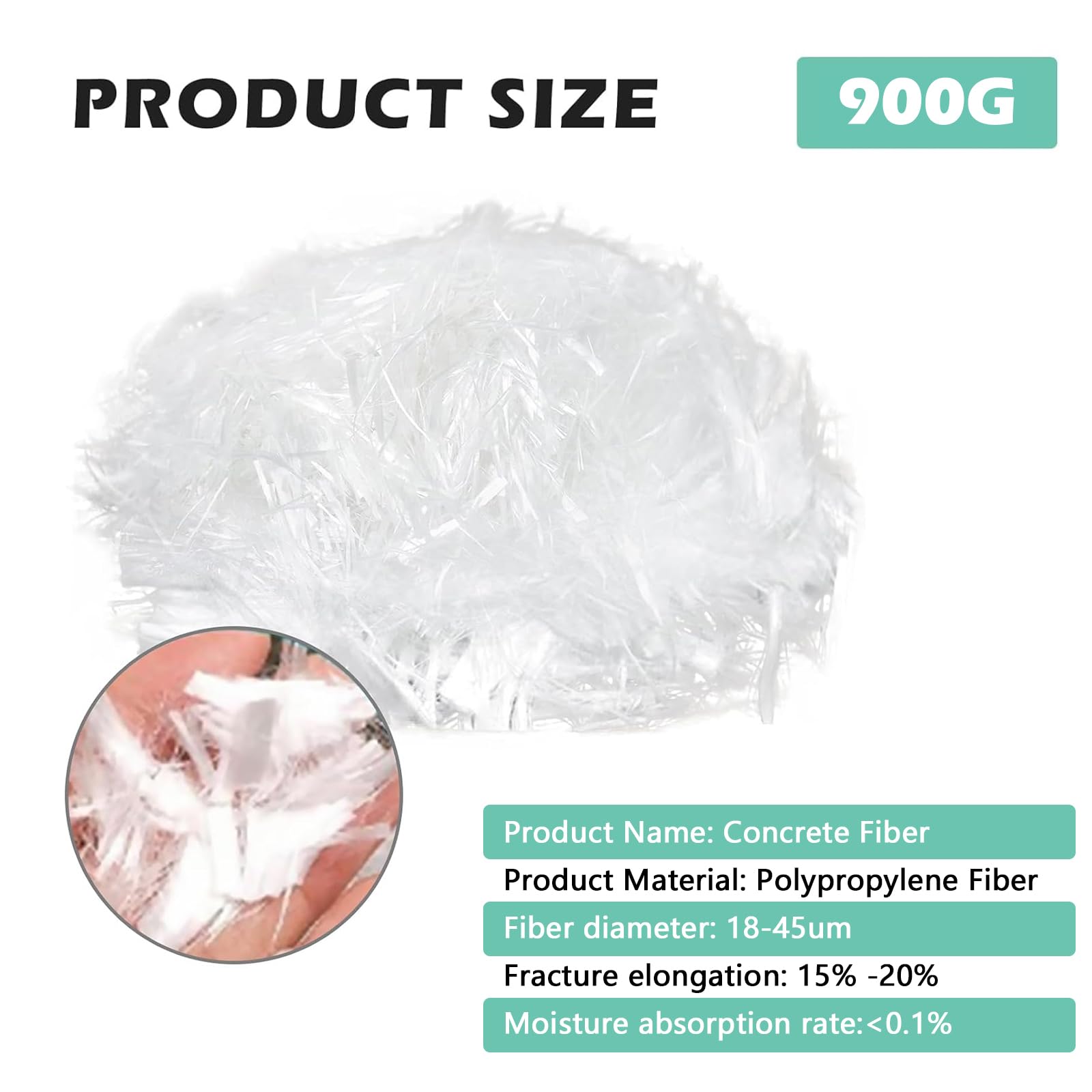 900 g de fibra de polipropileno, 12 mm para hormigón, fibras de polímero, resistencia de refuerzo de fibras de polímero, evita la formación de grietas, reduce la contracción, homogénea, para hormigón