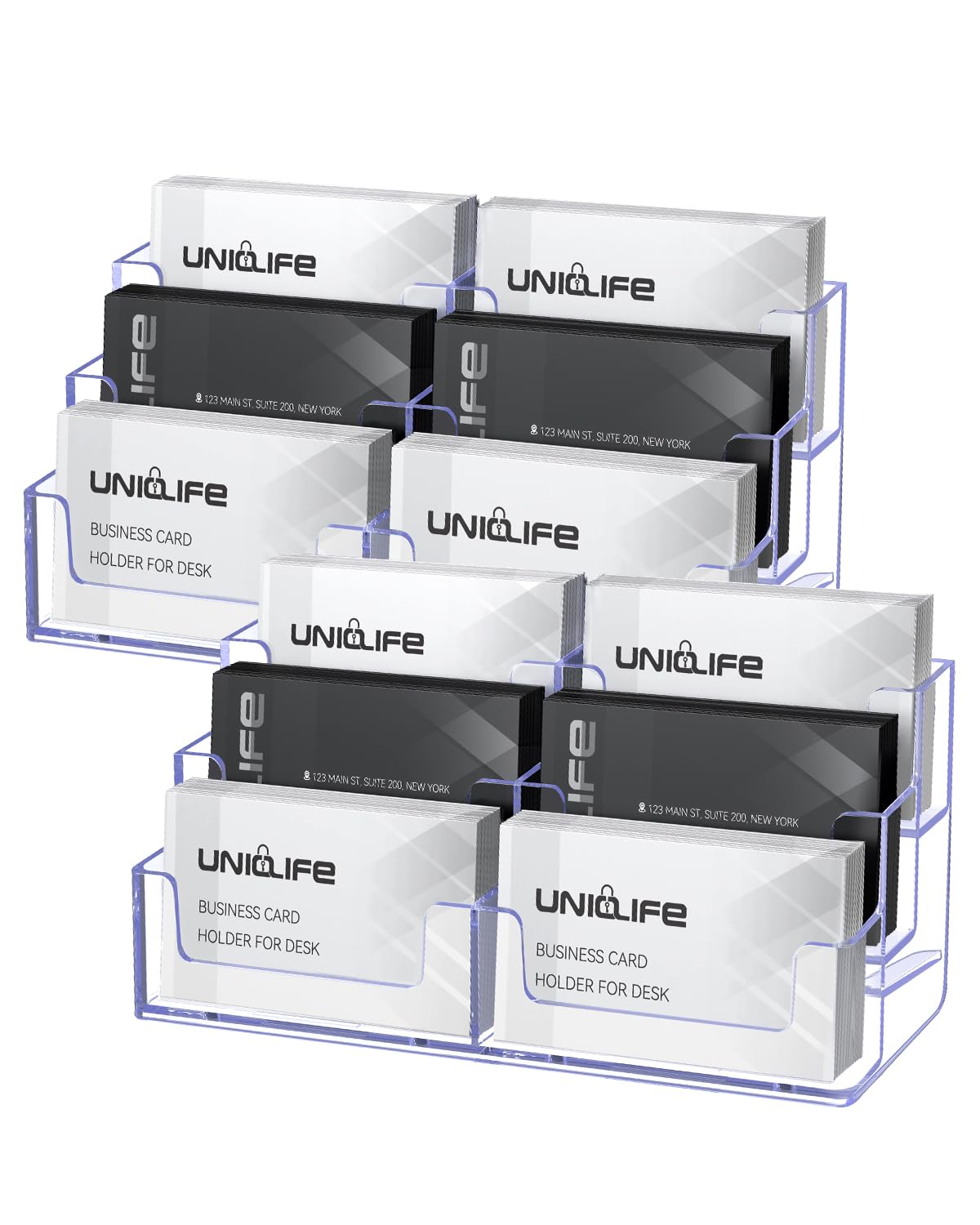 Uniclife 2 Pack Acrylic Business Card Holder for Desk 3 Tiers 6 Slots Clear Business Card Display Stand for Men & Women Desktop Business Card