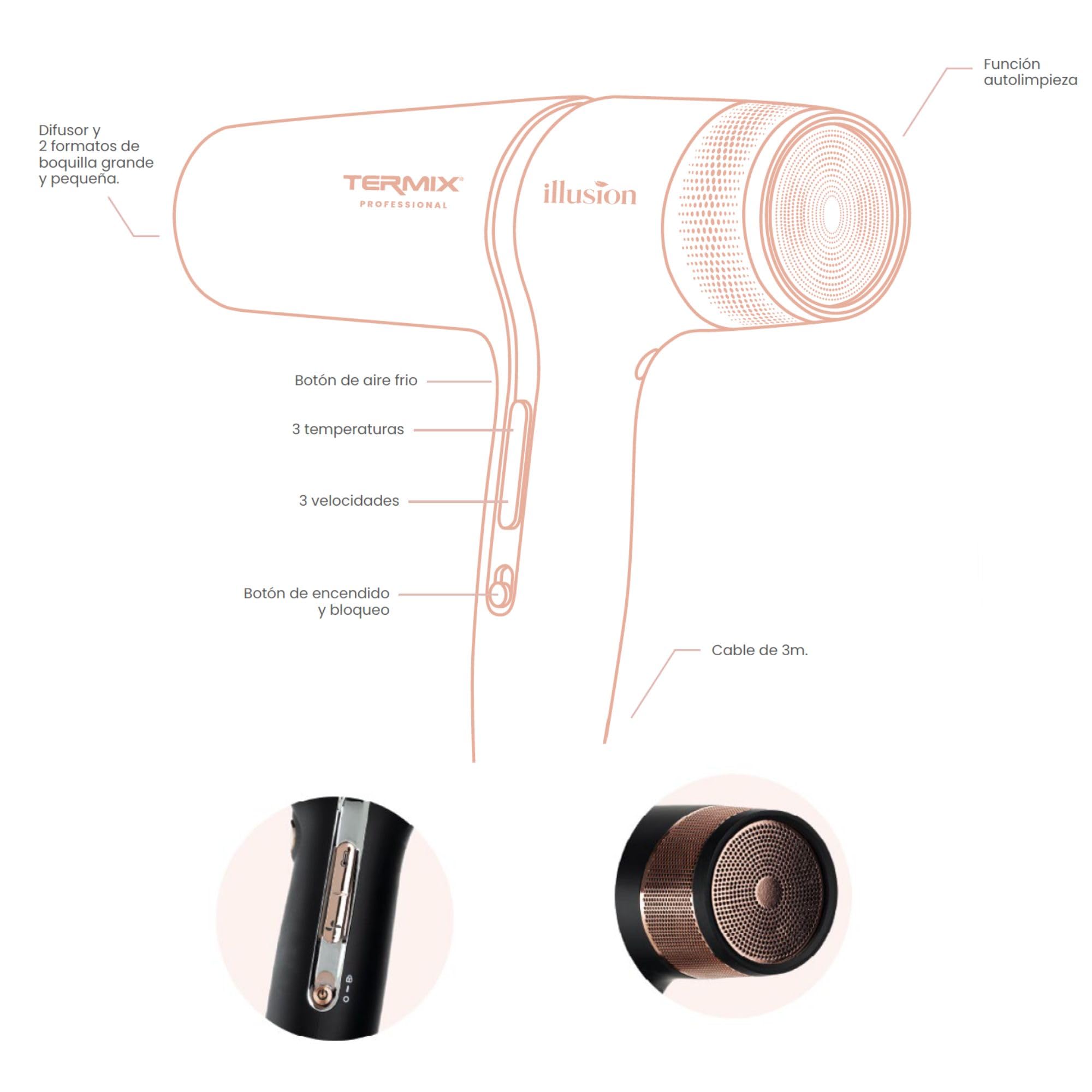 Termix Secador Professional Illusion | Alta Potencia, Ligereza y Tecnología iónica para un Secado Rápido y Preciso