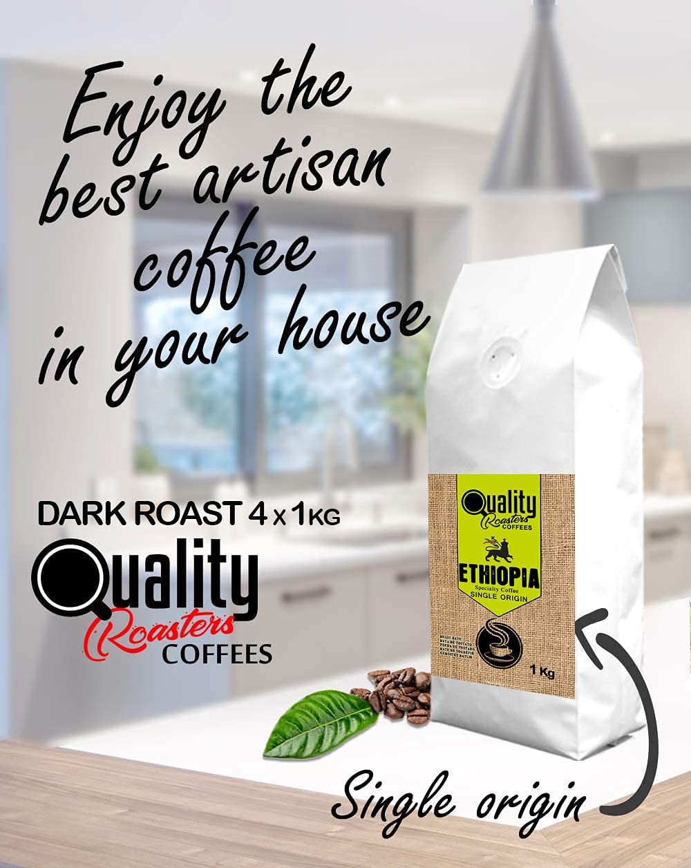 Quality Roasters Coffees. Café en grains torréfié de spécialité. Origine unique Ethiopie Sidamo. Processus : Lavé. Torréfié moyenne. Torréfaction artisanale. (4 Kg)