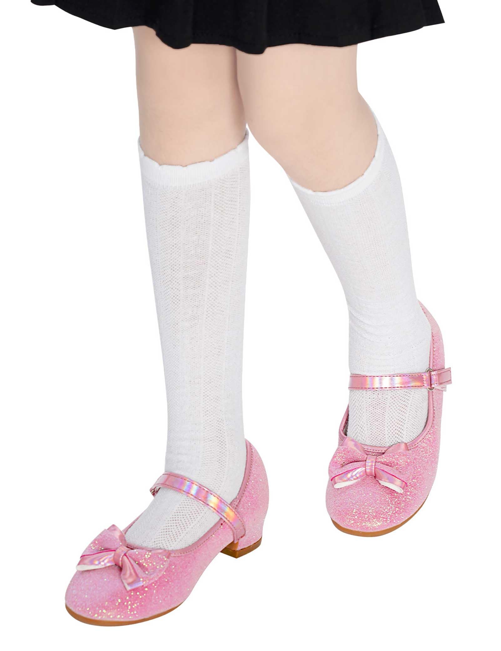 Daydance Low Heel Pink Toddler Girls Mary Jane Shoes for Dress, Prom, Party, Wedding, Kids Glitter Sequin Footwear