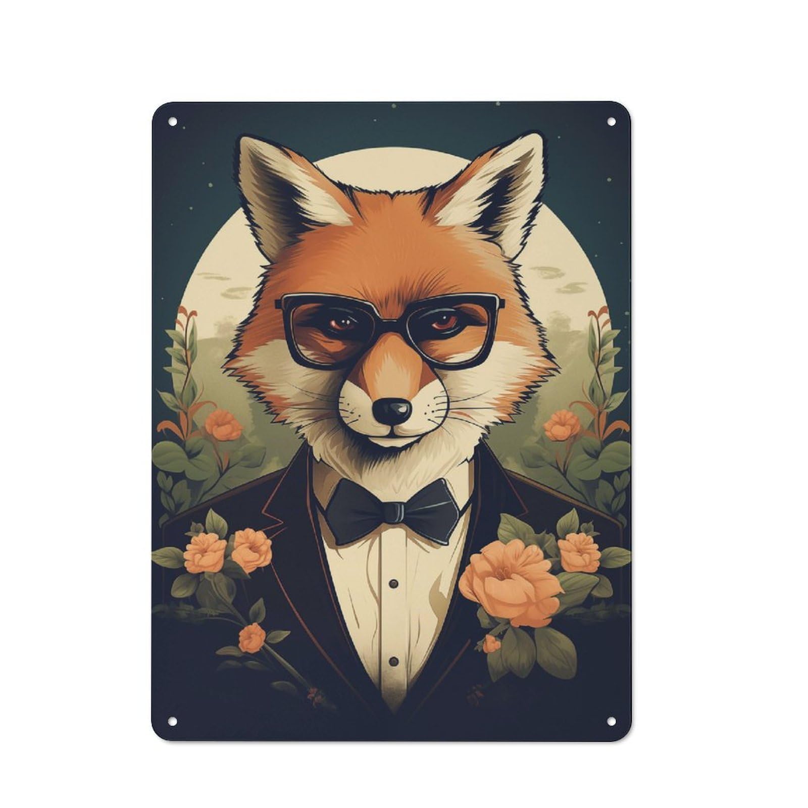 Junmoney Dapper Fox Portrait Vintage Tin Sign 40X30cm, Old Fashioned Nostalgic Wall Art For Bedroom, Office, Home Bar Or Dining Room