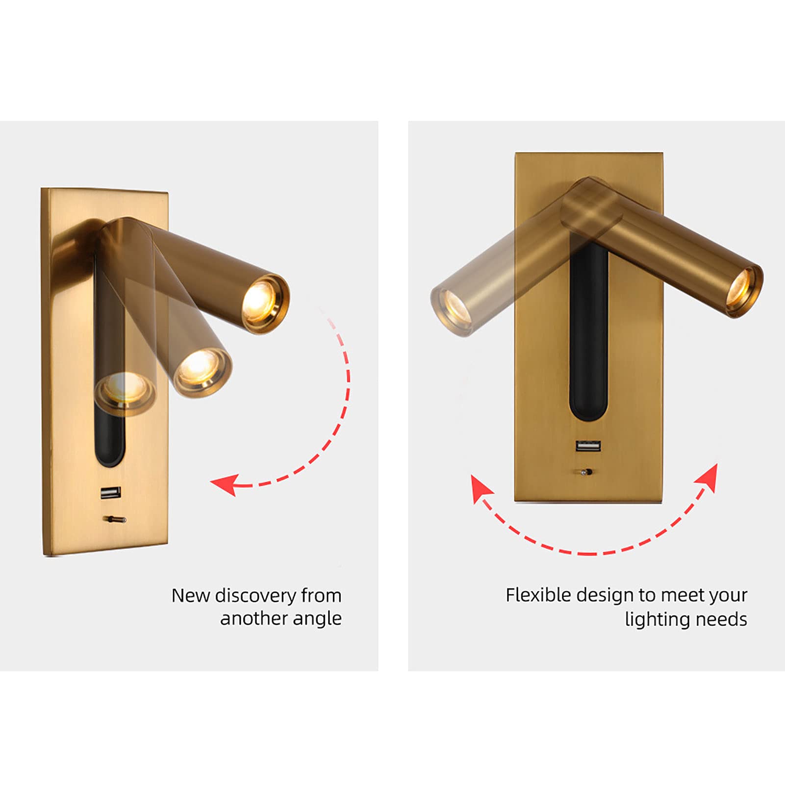 Banu LED wandlamp met schakelaar, messing, 30 cm
