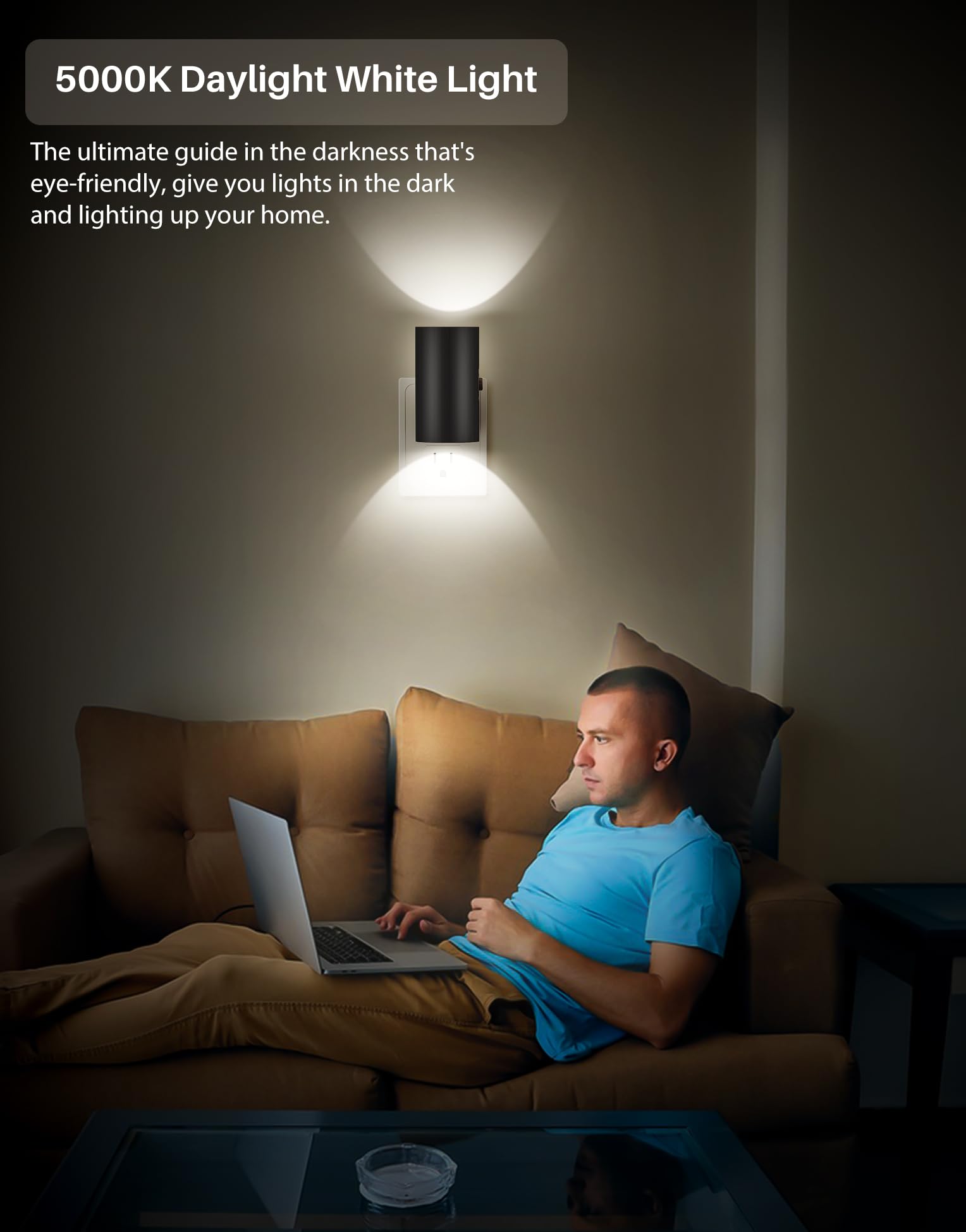 Luces nocturnas enchufables en la pared, luz nocturna LED con sensor de luz, luz de pared de brillo ajustable de 0 a 100 lm, luz blanca diurna de 5000 K, 2 luces nocturnas automáticas regulables para
