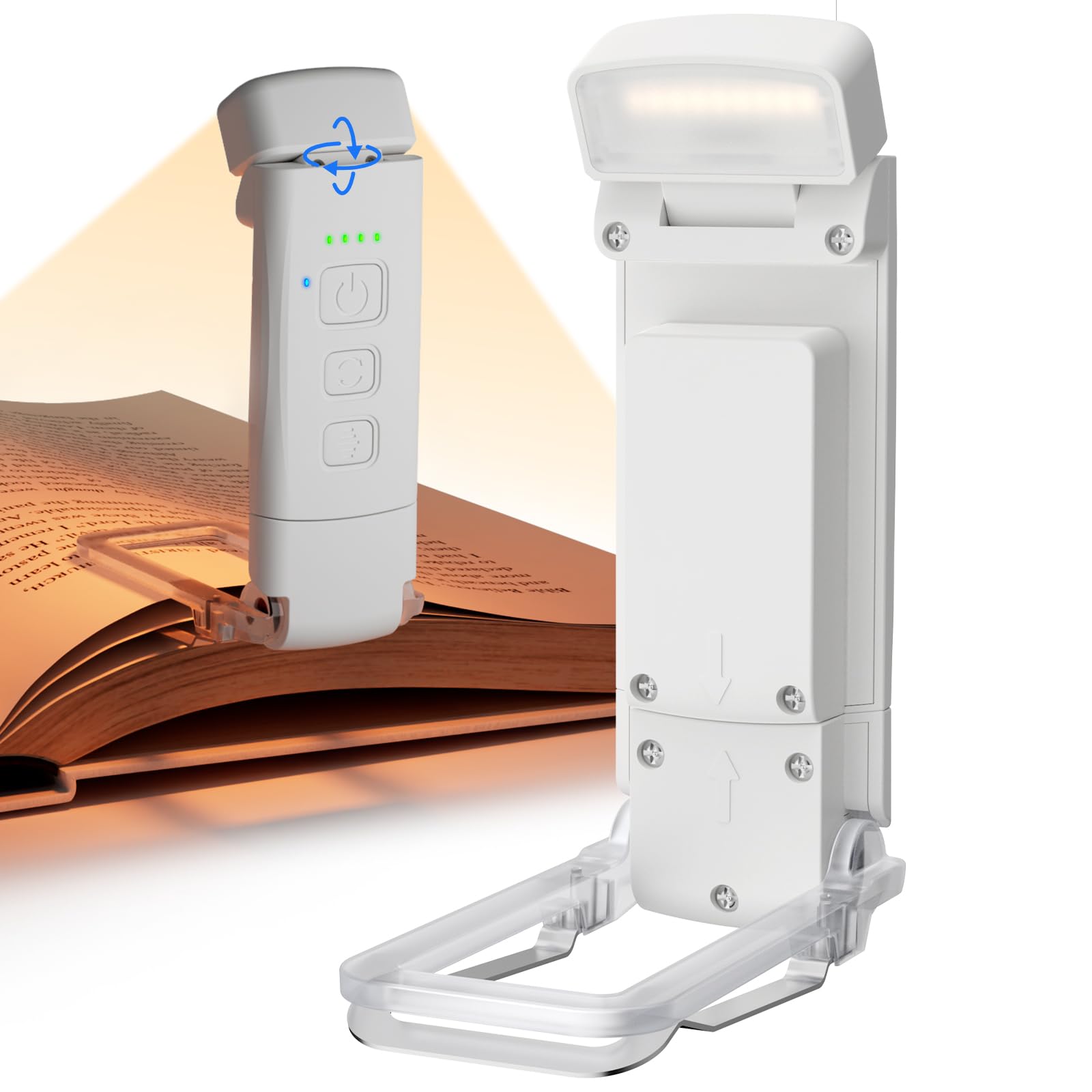 Alyvisun Reading Light Rechargeable, Reading Light Lamp Clip on Books for Reading in Bed-3 Color Modes & 5 Brightness Dimmable, [Timer Feature & USB Charging] Reading Lamp，80-hr Battery Life(White)