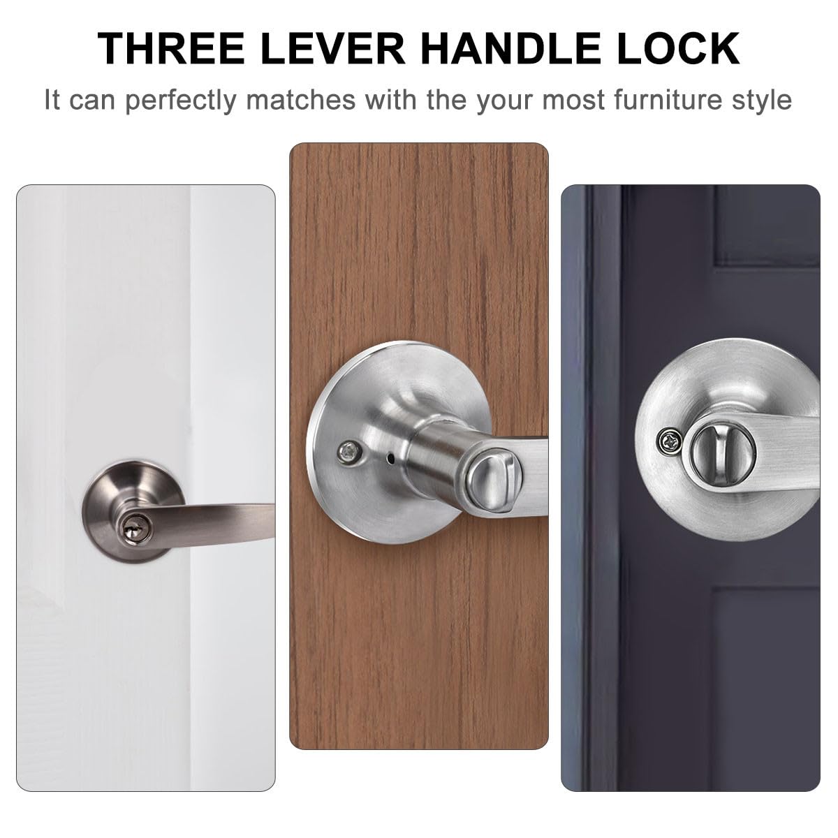 Healeved Serrure de Porte Intérieure en Alliage de Zinc Poignée 3 Barres Solide Serrure de Porte de Chambre et Salle de Bain Sécurité Domicile Installation Facile Résistance à L’Usure