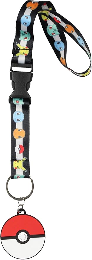 Pokemon Starter Pack Pikachu Charmander Squirtle Bulbasaur Wrist Strap Keychain Lanyard for Keys with 2" Charm Keychain Hand and Wrist Lanyard Strap ID Badge Holder